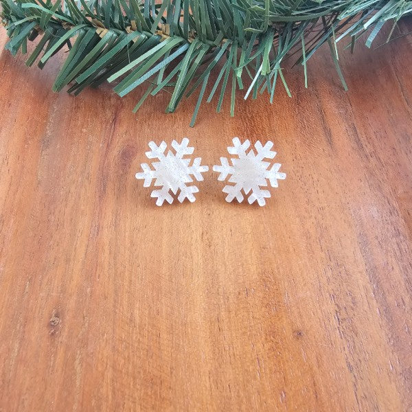 Snowflake Stud Earrings- White Shimmer