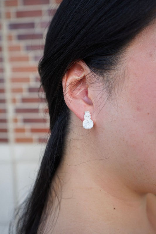 Snowman Stud Earrings - White Shimmer
