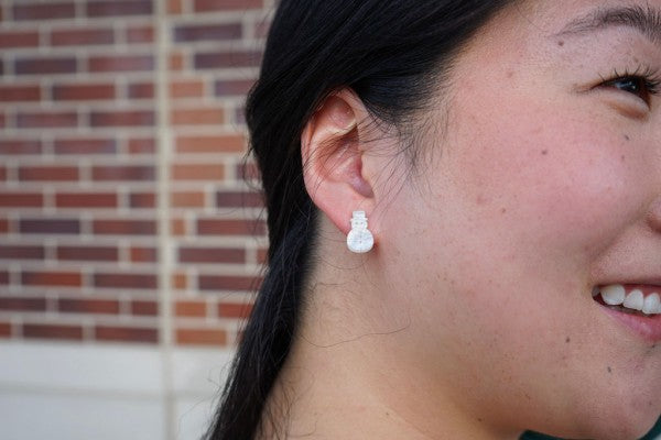 Snowman Stud Earrings - White Shimmer