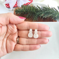 Snowman Stud Earrings - White Shimmer