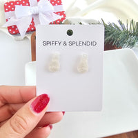Snowman Stud Earrings - White Shimmer