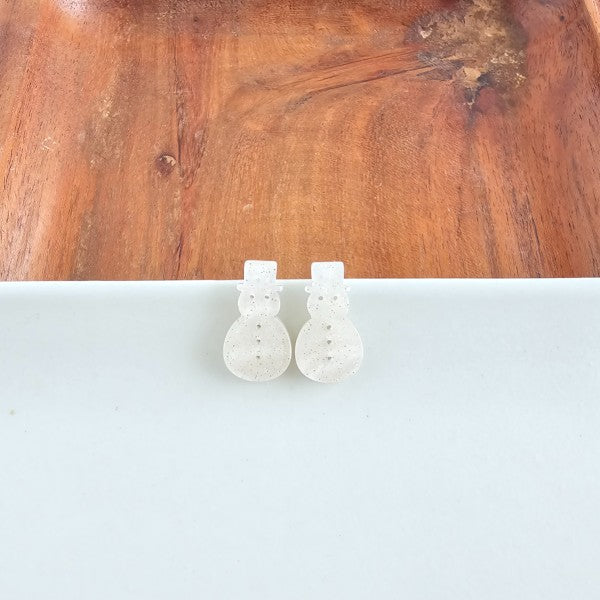 Snowman Stud Earrings - White Shimmer
