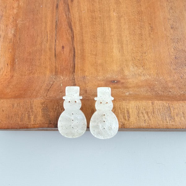 Snowman Stud Earrings - White Shimmer
