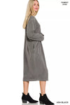 Soft Fleece Pigment Dye Sweatshirt Midi Dress, Ash
