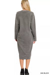 Soft Fleece Pigment Dye Sweatshirt Midi Dress, Ash