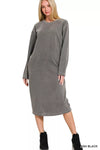 Soft Fleece Pigment Dye Sweatshirt Midi Dress, Ash