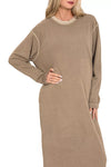 Soft Fleece Pigment Dye Sweatshirt Midi Dress, Mocha