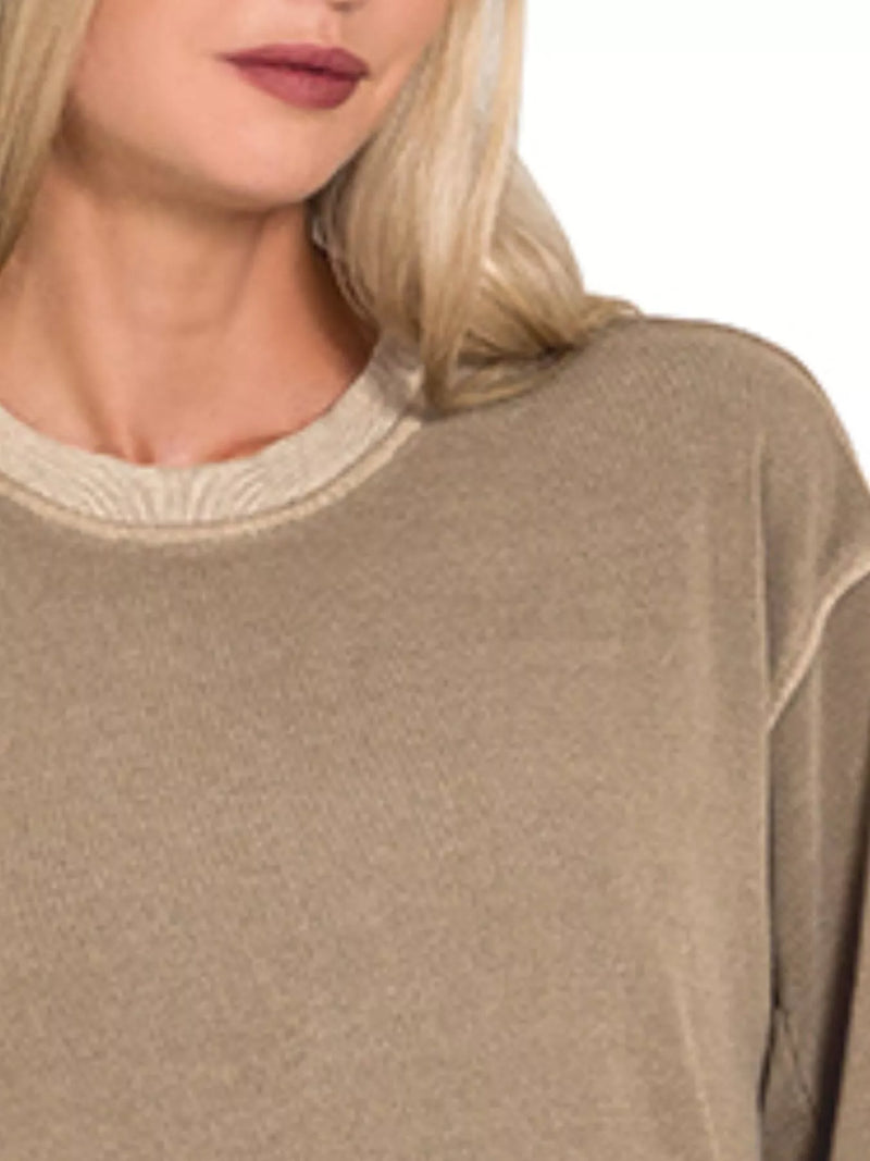 Soft Fleece Pigment Dye Sweatshirt Midi Dress, Mocha