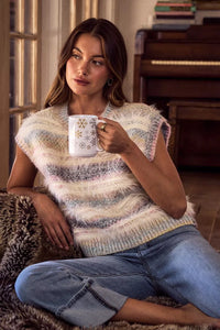 Soft Fuzzy Multi Color Stripe Cozy Sweater Top