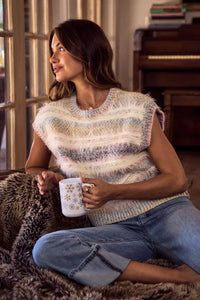 Soft Fuzzy Multi Color Stripe Cozy Sweater Top