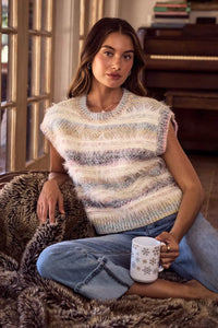 Soft Fuzzy Multi Color Stripe Cozy Sweater Top