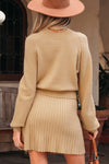 Solid High Neck Sweater and Pleated Mini Skirt Set-Reef Love