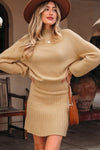 Solid High Neck Sweater and Pleated Mini Skirt Set-Reef Love