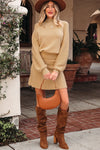 Solid High Neck Sweater and Pleated Mini Skirt Set-Reef Love
