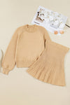 Solid High Neck Sweater and Pleated Mini Skirt Set-Reef Love