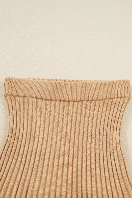 Solid High Neck Sweater and Pleated Mini Skirt Set-Reef Love