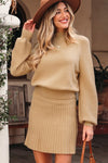 Solid High Neck Sweater and Pleated Mini Skirt Set-Reef Love