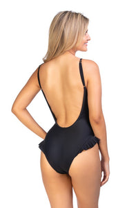 Solid One Piece Swimsuit with Ruffle Detail-Reef Love