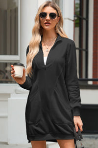 Solid Ribbed Patchwork Pocketed Sweatshirt Dress-Reef Love