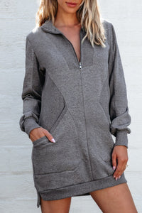 Solid Ribbed Patchwork Pocketed Sweatshirt Dress-Reef Love