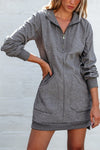 Solid Ribbed Patchwork Pocketed Sweatshirt Dress-Reef Love