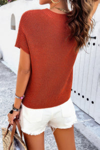 Solid Short Cap Sleeve Ribbed Knit Loose Top