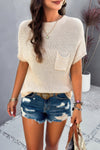 Solid Short Cap Sleeve Ribbed Knit Loose Top
