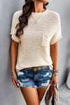 Solid Short Cap Sleeve Ribbed Knit Loose Top