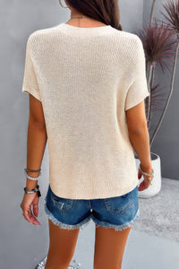 Solid Short Cap Sleeve Ribbed Knit Loose Top