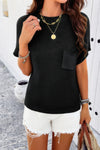 Solid Short Cap Sleeve Ribbed Knit Loose Top