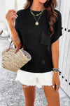 Solid Short Cap Sleeve Ribbed Knit Loose Top