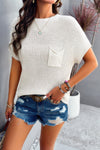 Solid Short Cap Sleeve Ribbed Knit Loose Top