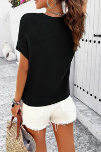 Solid Short Cap Sleeve Ribbed Knit Loose Top