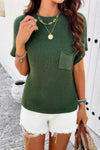 Solid Short Cap Sleeve Ribbed Knit Loose Top