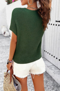 Solid Short Cap Sleeve Ribbed Knit Loose Top