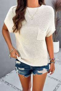 Solid Short Cap Sleeve Ribbed Knit Loose Top