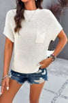 Solid Short Cap Sleeve Ribbed Knit Loose Top