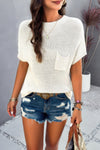 Solid Short Cap Sleeve Ribbed Knit Loose Top