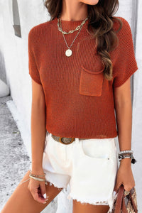 Solid Short Cap Sleeve Ribbed Knit Loose Top