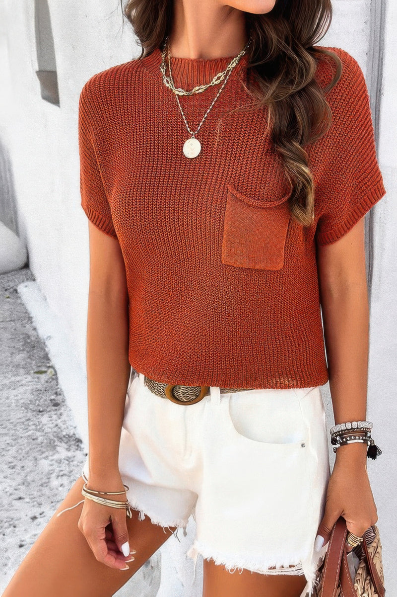 Solid Short Cap Sleeve Ribbed Knit Loose Top