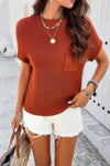 Solid Short Cap Sleeve Ribbed Knit Loose Top