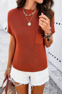 Solid Short Cap Sleeve Ribbed Knit Loose Top