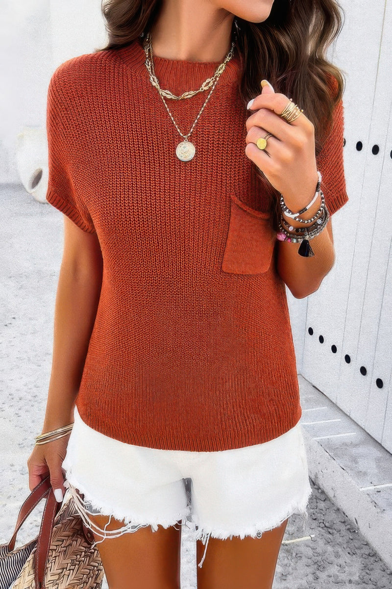 Solid Short Cap Sleeve Ribbed Knit Loose Top