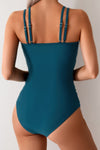 Shop Solid Square Back Double Strap Mesh Cut-Out Swimsuit-Modern one-piece swimsuit with mesh cut-outs, square neckline, and double straps. Sleek, supportive, and sculpting—perfect for beach and resort wear.-available at Reef Love online boho-chic boutique