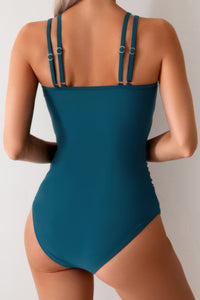 Shop Solid Square Back Double Strap Mesh Cut-Out Swimsuit-Modern one-piece swimsuit with mesh cut-outs, square neckline, and double straps. Sleek, supportive, and sculpting—perfect for beach and resort wear.-available at Reef Love online boho-chic boutique