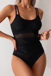 Shop Solid Square Back Double Strap Mesh Cut-Out Swimsuit-Modern one-piece swimsuit with mesh cut-outs, square neckline, and double straps. Sleek, supportive, and sculpting—perfect for beach and resort wear.-available at Reef Love online boho-chic boutique