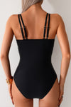 Shop Solid Square Back Double Strap Mesh Cut-Out Swimsuit-Modern one-piece swimsuit with mesh cut-outs, square neckline, and double straps. Sleek, supportive, and sculpting—perfect for beach and resort wear.-available at Reef Love online boho-chic boutique