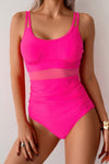 Shop Solid Square Back Double Strap Mesh Cut-Out Swimsuit-Modern one-piece swimsuit with mesh cut-outs, square neckline, and double straps. Sleek, supportive, and sculpting—perfect for beach and resort wear.-available at Reef Love online boho-chic boutique