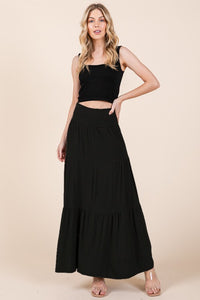 Solid Tiered Ruffle Maxi Skirt