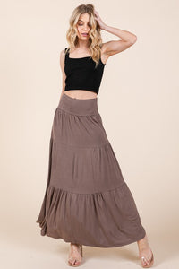 Solid Tiered Ruffle Maxi Skirt